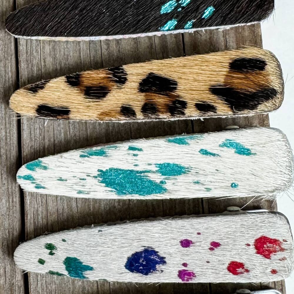 Western Hair-On Cowhide Barrette | White & Turquoise